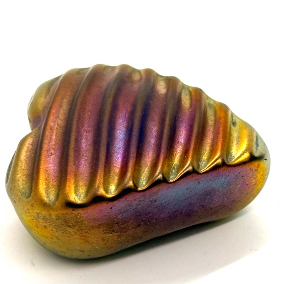Robert Held Art Glass Iridescent Gold Purple Heart Hand Blown Paperweight Signed - Picture 2 of 6